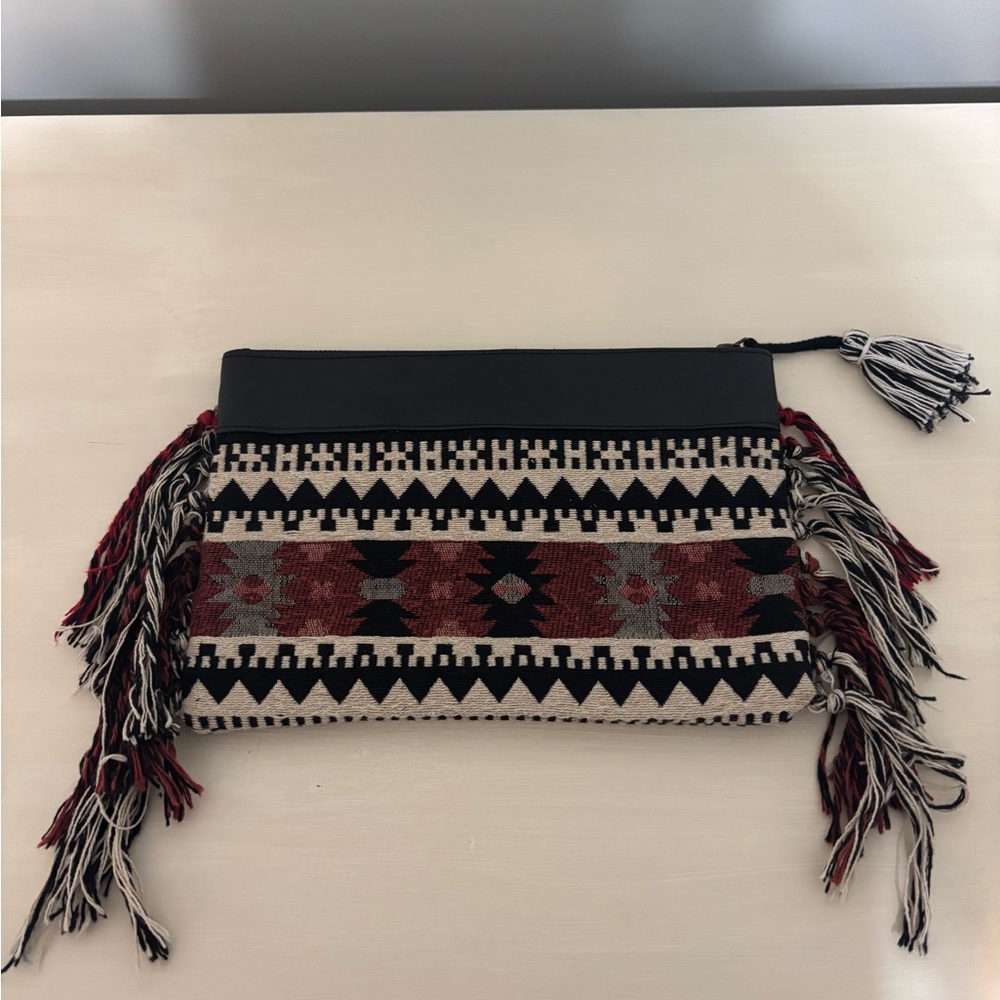 Amuse Society Clutch Fringed Zippered Tribal Print